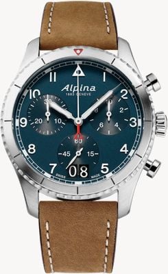 Alpina Startimer Pilot Chronograph Big Date (41mm) Blue Dial / Brown Leather AL-372NW4S26