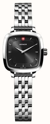 Wenger Orologio al quarzo classico vintage (27 mm) con quadrante nero a raggiera e bracciale in acciaio inossidabile. 01.1911.102