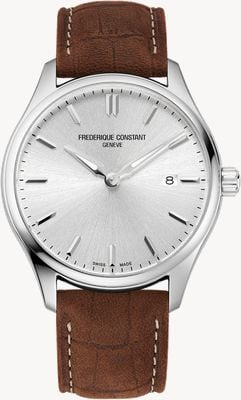 Frederique Constant 经典石英（40 毫米）银色表盘/棕色皮革表带 FC-220SS5B6