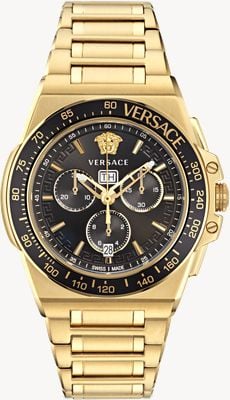 Versace Men's Greca Extreme Chrono (45mm) Black Dial / Gold-Tone Stainless Steel Bracelet VE7H00623