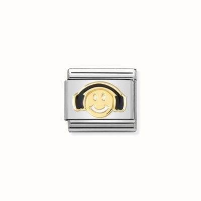 Nomination Composable Classic SYMBOLS Steel Enamel And 18k Gold Smile With Black Headphones 030272/56
