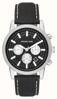 Michael Kors Reloj cronógrafo de hombre Hutton correa de piel negra MK8956