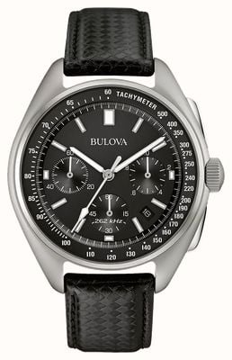 Bulova Cronografo pilota lunare edizione speciale (45 mm) quadrante nero / pelle nera + cinturino nato 96B251