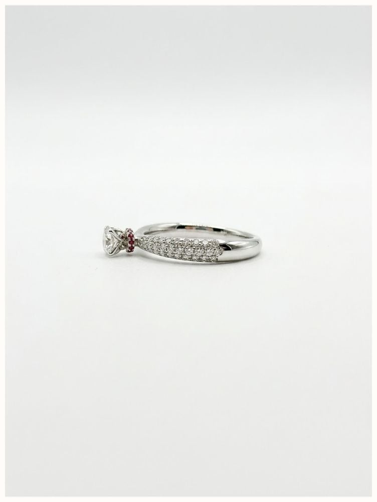 Bass Jewellery Round Brilliant Natural Diamond & Ruby 18ct White Gold Solitaire Pavé Ring J49103 - 备用视图 2