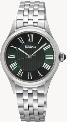 Seiko Kwarcowy zegarek Caprice (29,6 mm) z ciemnozieloną tarczą / bransoletą ze stali nierdzewnej SUR611P1