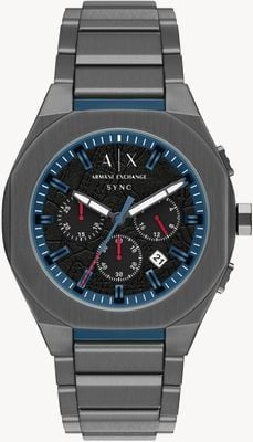 Armani Exchange Quartz Chronograph (44mm) Textured Black Dial / Grey PVD Stainless Steel Bracelet AX4295
