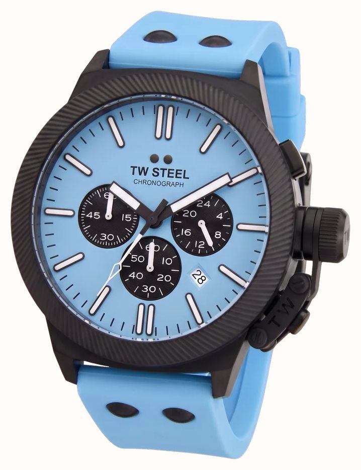 TW Steel Canteen Quartz Chronograph (45mm) Light Blue Dial / Light Blue Silicone Strap Watch CS129 - vista alternativa 2
