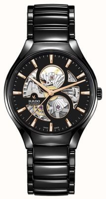 RADO Echtes rundes Automatik-Uhrwerk mit offenem Herzen (40 mm), schwarzes Zifferblatt/schwarzes Armband aus Hightech-Keramik R27107172