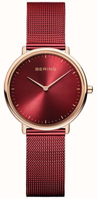 Bering Relógio feminino clássico vermelho e ouro rosa 15729-363