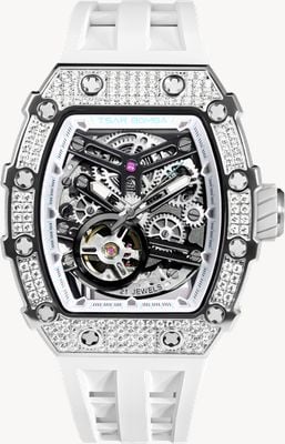 TSAR BOMBA Elemental Series Crystal Automatic (43.5mm) Black Skeleton Dial / White FKM Rubber Strap TB8208D-05