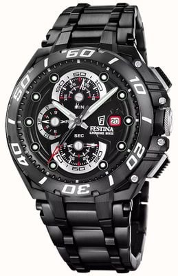 Festina Chrono Bike 2026 Sonderedition (46 mm) schwarzes Zifferblatt / Edelstahlarmband & schwarzes Kautschukarmband F20756/1