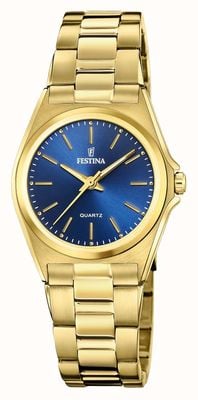 Festina женские | синий циферблат | браслет с золотым напылением F20557/4