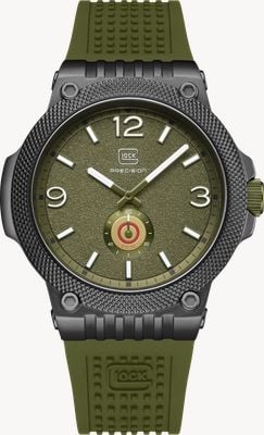 GLOCK Precision Quarzuhr mit kleiner Sekunde (43 mm), olivgrünes, strukturiertes Zifferblatt / olivgrünes Silikonarmband (RTF) GW-43-2-24