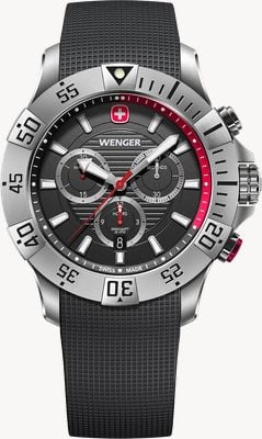 Wenger Seaforce 石英计时码表（43毫米）黑色表盘/黑色硅胶表带 01.0643.122