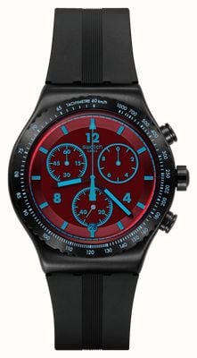 Swatch Crimson mystique (43 mm) cadran en verre à spectre solaire rouge noir / bracelet en caoutchouc noir YVB417