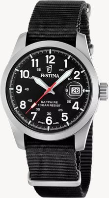 Festina Swiss Made Field Quartz (39mm) Black Dial / Black Nylon NATO Strap F20082/3