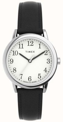 Timex Damski łatwy czytnik z białą tarczą i czarnym skórzanym paskiem TW2V69100