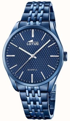 Lotus Minimalistisches Quarzgehäuse (42 mm) mit strukturiertem blauem Zifferblatt / blaues PVD-beschichtetes Edelstahlarmband 19069/1