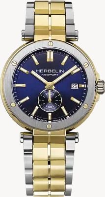 Herbelin Newport Quarzuhr mit kleiner Sekunde (40,5 mm), blauem Zifferblatt / zweifarbigem Edelstahlarmband 18389BT1N35
