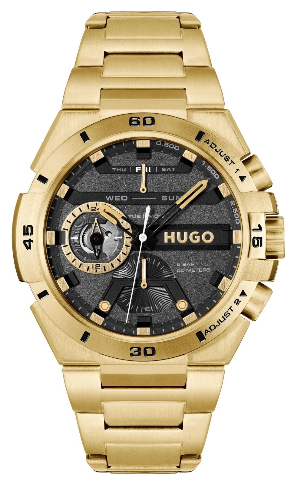 HUGO #wild (46mm) cadran noir / bracelet en acier inoxydable montre