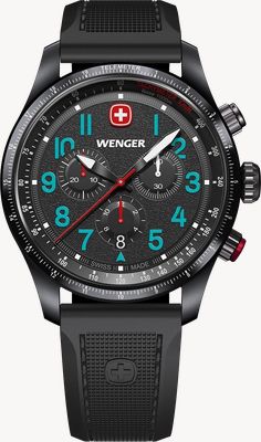 Wenger Terragraph Quartz Chronograph (43mm) Textured Black Dial / Black Silicone Strap 01.0543.116
