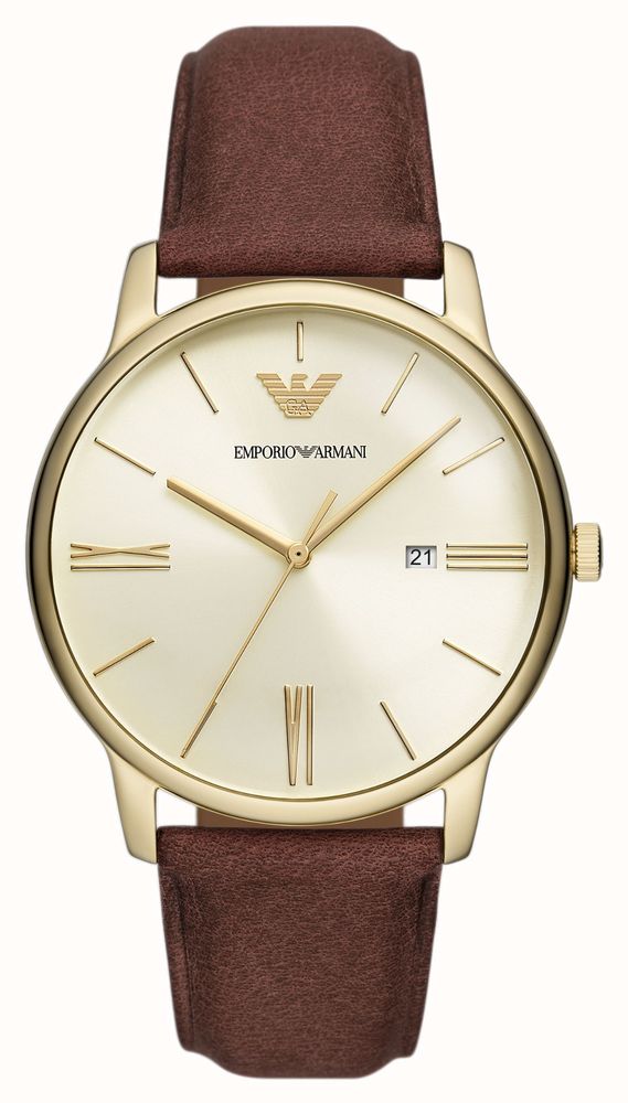 Emporio Armani Three-Hand Quartz (42mm) Gold Dial / Brown  display picture 2