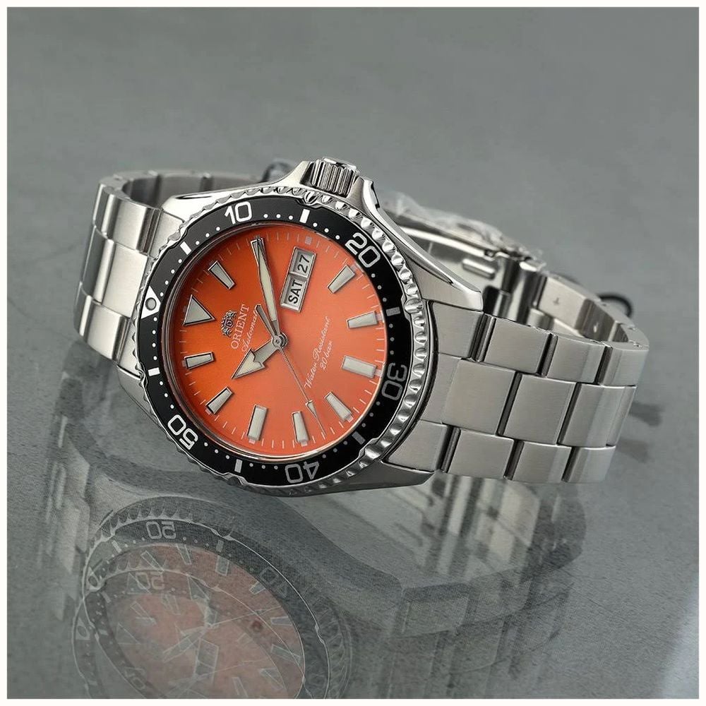 Orient Men's Automatic Dive Mako Kamasu Orange Sunburst Dial Stainless Steel Bracelet Sapphire Crystal RA-AA0826Y39B - vue alternative 3