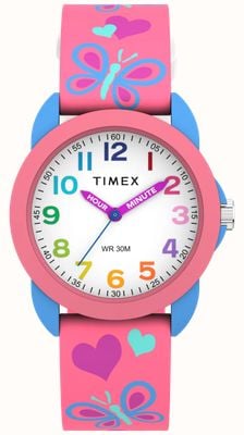 Timex Kids Time Teacher Butterflies (30mm) White Dial / Pink Silicone Strap TW2Y59700