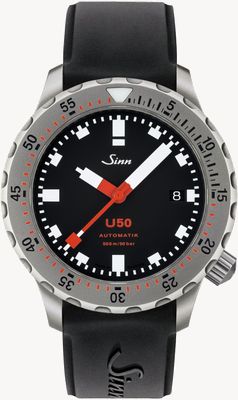 Sinn U50 | relógio de mergulho preto de silicone 1050.010 BLACK RUBBER