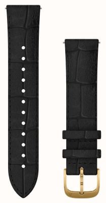 Garmin Schnellverschlussarmband (20 mm), schwarzes geprägtes Leder / PVD-Hardware aus 24-karätigem Gold – nur Armband 010-12924-22