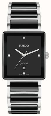 RADO Mouvement à quartz serti de diamants (31,5 mm), cadran laqué noir, bracelet en céramique haute technologie noire et acier. R20255712