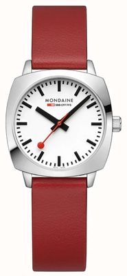 Mondaine Almofada petite Sbb (31 mm) mostrador branco / pulseira de couro vegano vermelho MSL.31110.LCV