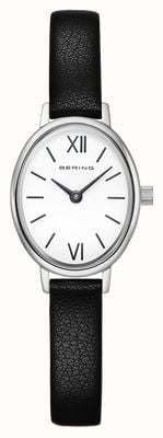 Bering Classic Oval Quartz (20mm) White Dial / Black Leather Strap Watch 11020-402