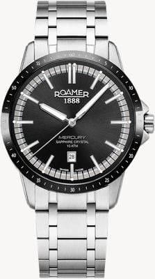 Roamer Mercury classic quartzo (42 mm) mostrador preto / pulseira de aço inoxidável 968833 41 85 20