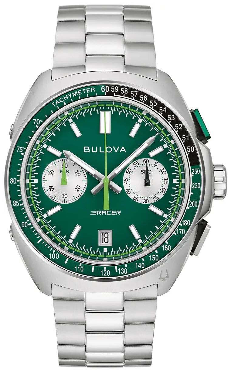 Bulova Chronographe de course (42 mm) cadran vert / bracelet montre