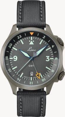 Laco Relógio Frankfurt GMT Edição Especial (43mm) com mostrador cinza / pulseira Nytech preta + pulseira de nylon cinza 862121.2