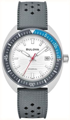 Bulova Snorkel 'Great White Shark' (41mm) White Wave Dial / Grey Perforated Rubber Strap 98B449