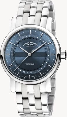 Mühle Glashütte Automatyczny zegarek Teutonia II z pierścieniem i datą (41 mm) w kolorze szaro-niebieskim, bransoleta ze stali nierdzewnej M1-33-52-MB