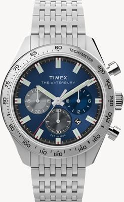 Timex Waterbury Traditional Chronograph (41mm) Blue Sunray Dial / Stainless Steel Bracelet TW2Y18500