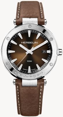 Herbelin Newport quartz (40,5 mm) quadrante marrone con motivo a raggi di sole / cinturino in pelle marrone 12288A27MA