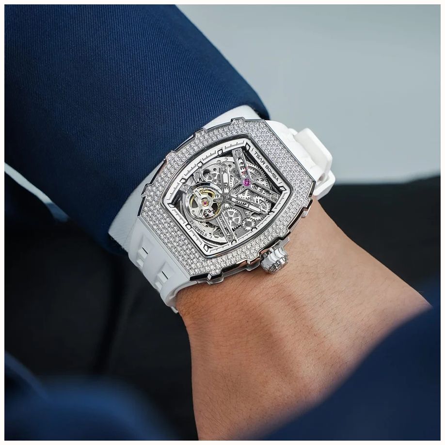 TSAR BOMBA Elemental Series Crystal Automatic (43mm) White Skeleton Dial / White FKM Rubber Strap TB8208D-11 - 备用视图 7