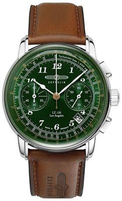 Zeppelin Men's LZ 126 Los Angeles (44mm) Green Dial / Brown Leather Strap 7614-4