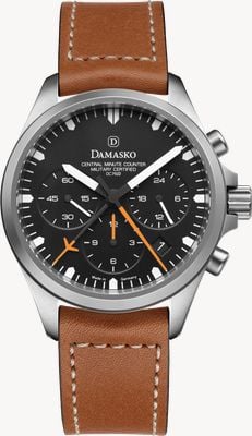 Damasko DC76/2 Automatic Chronograph - Orange Hands (41mm) Black Dial / Brown Leather Strap DC76/2 ORANGE