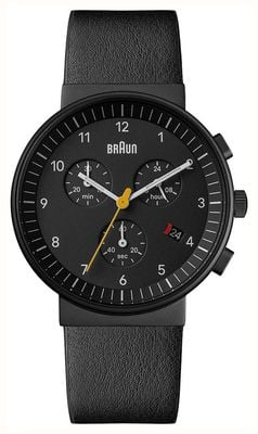 Braun 经典石英计时码表（40毫米），黑色表盘/黑色皮表带 BN0035BBKBKG