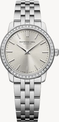 Raymond Weil Toccata Classic Quarz-Diamant-Zifferblatt (24 mm) mit sonnengebürstetem silbernen Zifferblatt / Edelstahlarmband 5024-STS-64001