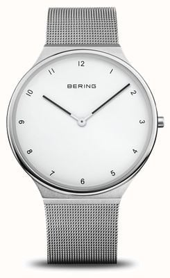 Bering Mostrador branco ultrafino feminino / pulseira de malha de aço inoxidável 18440-004