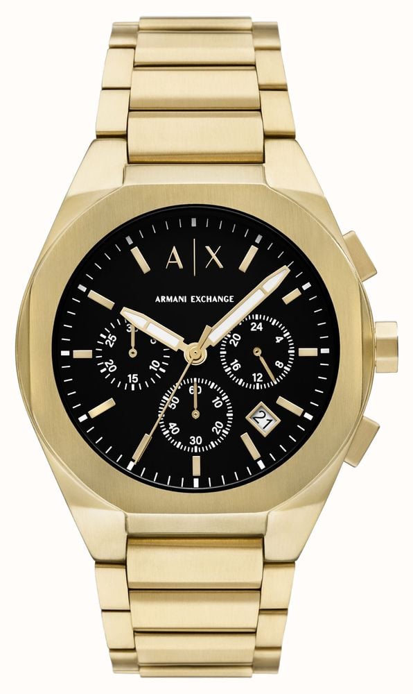 Armani Exchange Men s Chronograph 42mm Black Dial Gold Tone Stainless Steel AX4180 First Class Watches IRL