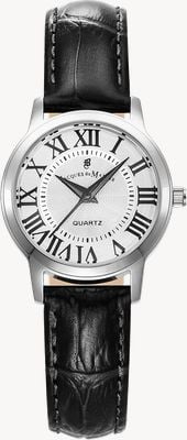 Jacques Du Manoir Orologio al quarzo Genesis a tre lancette (28 mm), quadrante argento / cinturino in pelle nera JWL04901