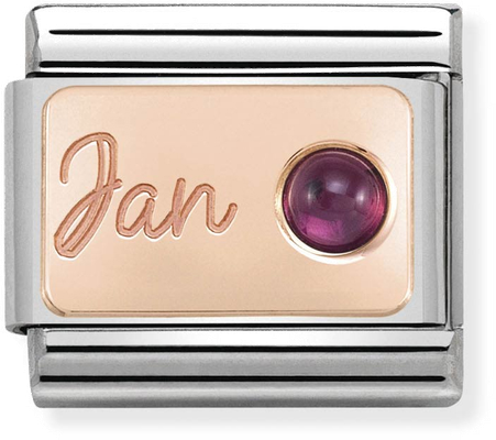 Nomination Classic January Birthstone Garnet 9ct Rose Gold & Steel Charm 430508/01