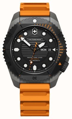 Victorinox Dive Pro Automatik (43 mm) schwarzes Zifferblatt / orangefarbenes Kautschukarmband 241996